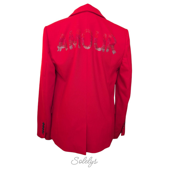 Zadig & Voltaire Victor Bis Amour Heart Red Black Embellished Blazer 36 Small - Picture 4 of 12